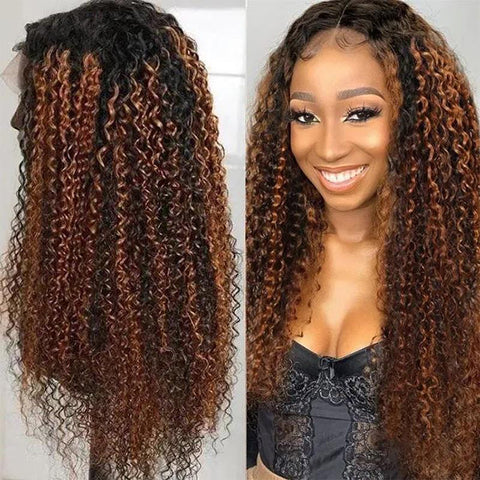 Curly Hair Highlight 1b/30 Lace Frontal Wigs Human Hair