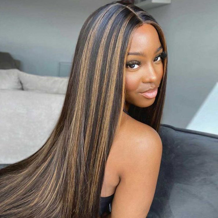 Straight Hair Highlight 1b/30 Lace Frontal Wigs Human Hair